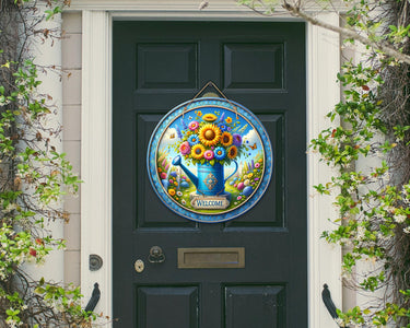 Watering Can Colorful Door Hanger - Bright Wooden Sign, Fun Home Decor for Front Door, Seasonal & Year-Round Use, Vibrant Entryway Accent